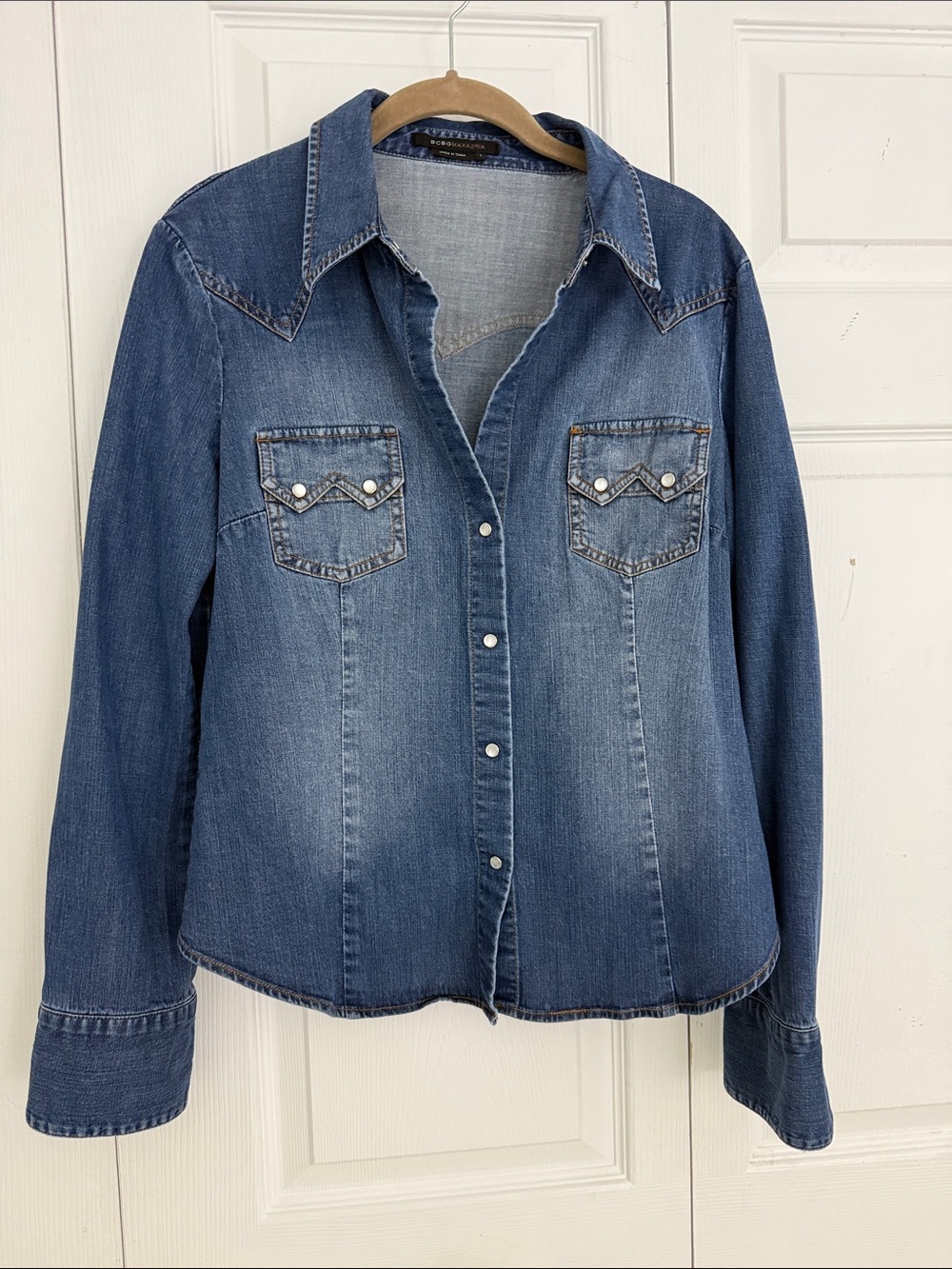 Bcbgmaxazria Western Denim Pearl Snap Shirt - Blue Size L